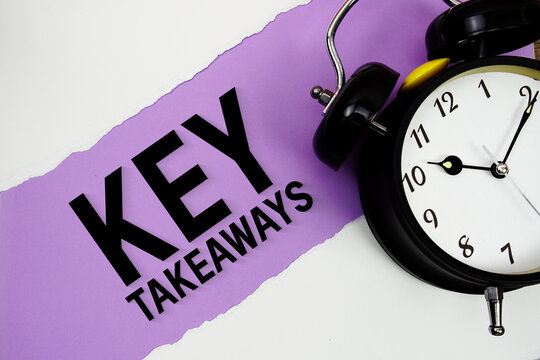 Key Takeaways with alarm clock on purple background