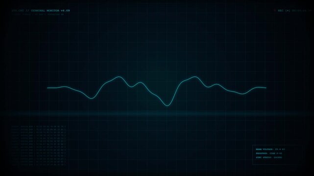 4K Motion Graphics background featuring a retro CRT monitor screen effect with animated scanlines, glowing phosphor grid, telemetry data stream, and screen curvature vignette.