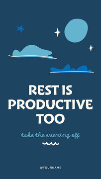 Doodle Stories / Navy Night Story with Moon, Clouds and Stars for Rest Reminders, Evening Wind Down and Life Balance Posts / Vertical / Part 08