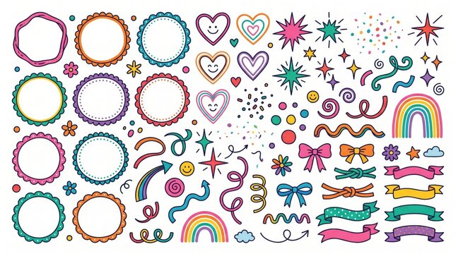 Cute colorful dashed circle seamless pattern vector background with stars and bows for birthday party, wallpaper, and baby craft.