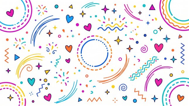 Cute colorful dashed circle seamless pattern vector background with stars and bows for birthday party, wallpaper, and baby craft.