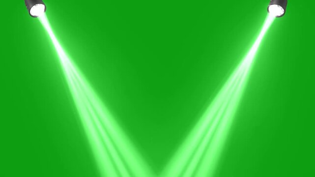 Vibrant disco lights and colorful stage lighting effect isolated on green screen background for chroma key compositing, party strobe light overlay for dance floor and club celebration visual.