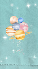 Space balloons mobile wallpaper, green sparkly background © Rawpixel.com