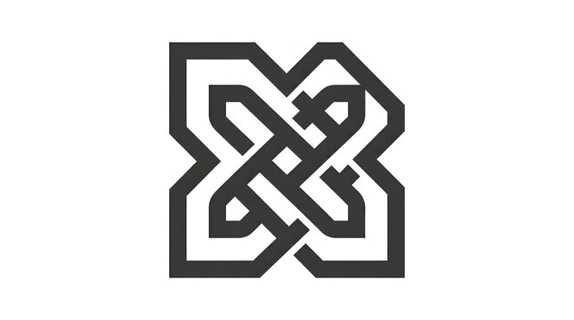 Minimalist black geometric knot symbol with interlocking lines on a white background for modern design branding and ornamental projects