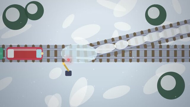 Flat Vector Animation of Train Switching Tracks at Railway Junction