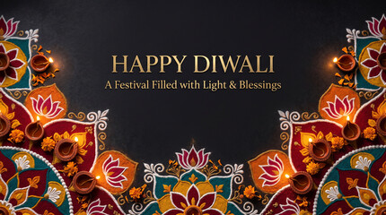 Diwali festival greeting card with traditional rangoli pattern and © Soham