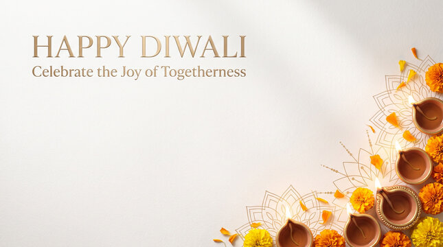 Happy diwali greeting card design with traditional clay lamps and