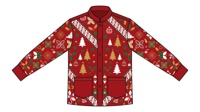 Indonesian men's batik shirt with Christmas motifs for festive holiday celebration events