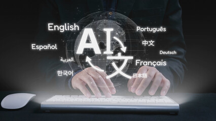Global communication with multiple languages, digital translation tools, multilingual technology, cross-cultural communication, and virtual language learning environments. Elide © InfiniteFlow