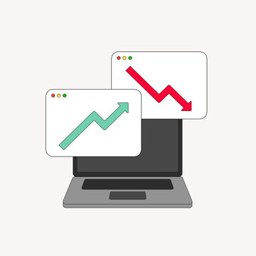 Upward & downward arrows, laptop illustration