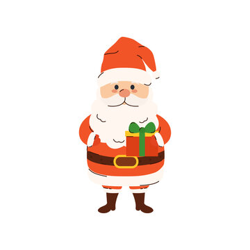 Santa claus holding gift box with red suit and beard