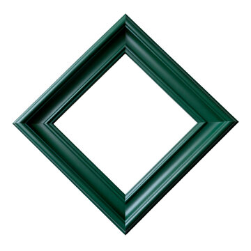 Square Diamond Shaped Green Picture Frame On White Background
