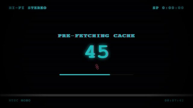 Retro computer loading screen with digital progress bar and glitch effect