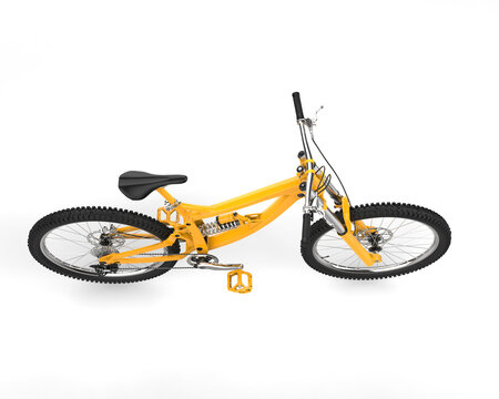 Modern yellow cross country mountain bike, top down view