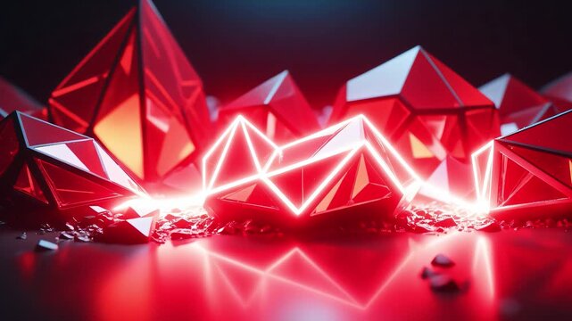 4K Abstract Dark Red Crystals with Rhythmic Neon Pulse Ping Pong Seamless Loop