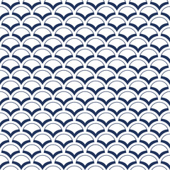 Blue Chinese Curved Fish Scale Half Circle Pattern for Mermaid Theme and Swimwear Fabric © ZHOU