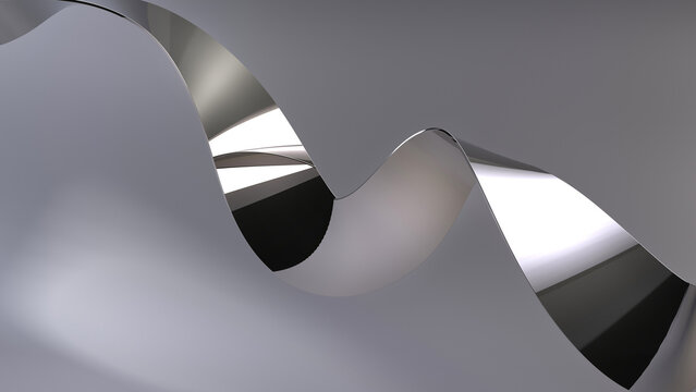Silver waving abstract form on elegant studio background