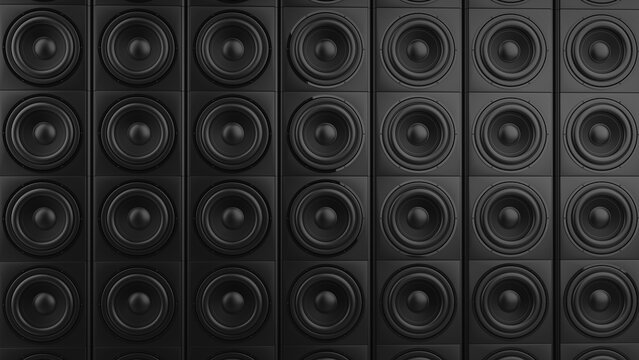 Wall of sub woofer bass speakers - background or wallpaper