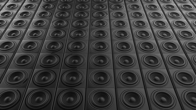 Wall of sub woofer bass speakers full background