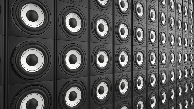 Wall of sub woofer bass speakers with white center canvas