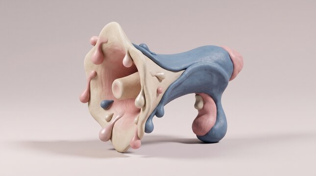 Organic 3D Clay Megaphone with Liquid Droplets, soft biomorphic communication icon combining handmade texture and surreal fluid details