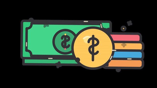 Cartoon Dollar Banknote with Orange and Yellow Coins Vector Illustration
