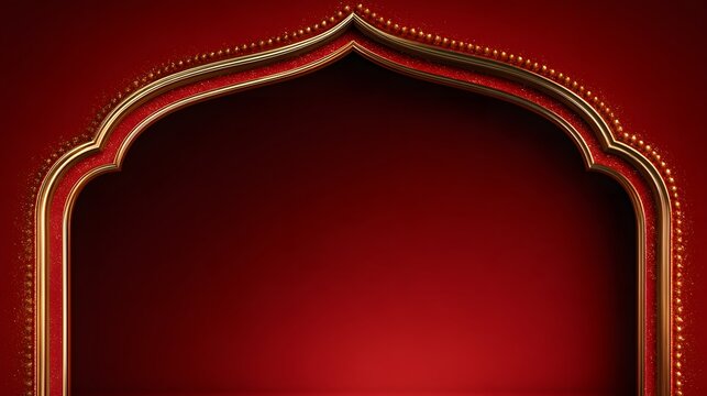 Red backdrop with detailed golden indian style arch frame