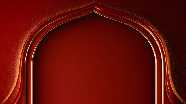 Islamic style arch frame in red and gold with glitter accents for festive greeting card background