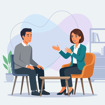 Professional Consultation: Business Meeting or Therapy Session with Two People in a Modern Office Setting