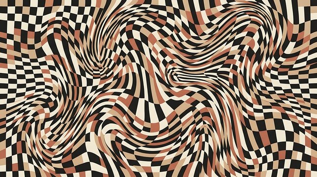 Abstract background featuring a warped and distorted brown and black checkered
