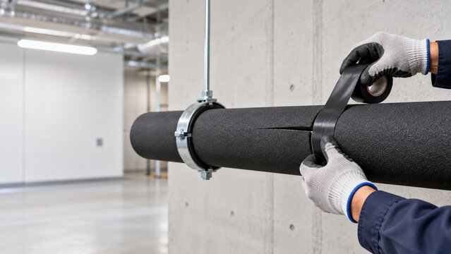 Elastomeric Pipe Insulation Seam Repair in Mechanical Room