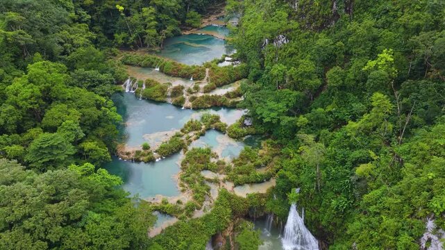 Aerial View of Stepped Limestone Pools at Semuc Champey