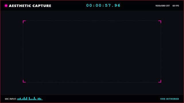 Retro video capture interface with digital timecode and pink frame overlay