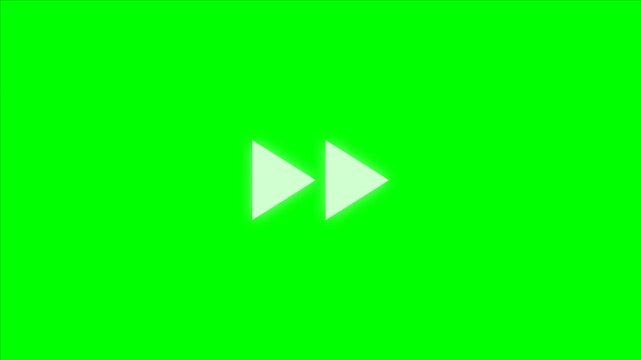 Fast Forward Sign Animation on Green Screen, Speed Up Icon Moving Forward, Double Arrow Symbol, Video Playback Control, Motion Graphics, Chroma Key Background, 4K