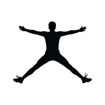 Dynamic Human Silhouette Jumping with Outstretched Arms and Legs.