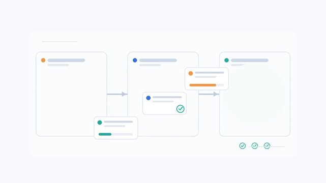 Digital Project Management Workflow Tracking Progress Through Sequential Steps in Corporate Software Interface Illustration