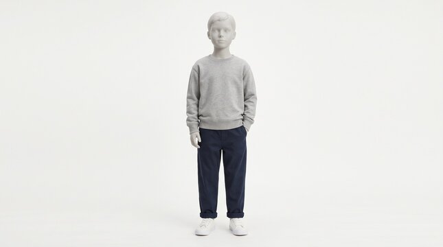 Minimalist Children Casual Wear Mockup with Grey Sweatshirt and Blue Chinos