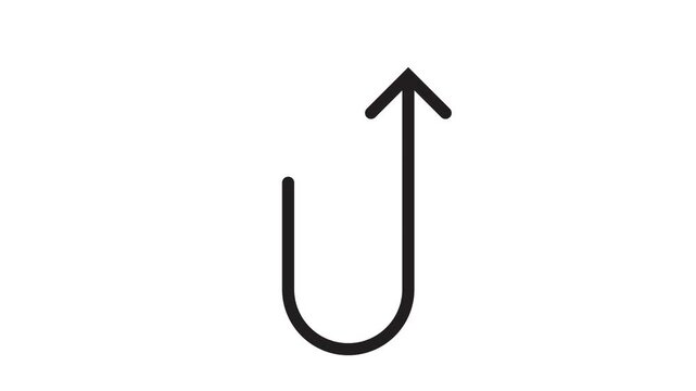Minimalist hand drawn line drawing of arrow u turn symbol against white backdrop concept.
