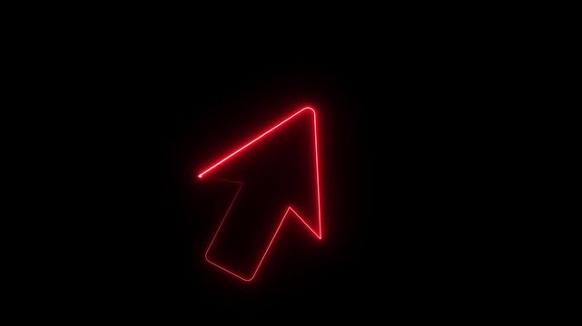Red glowing neon arrow pointer pulsing on black background for digital interface design use.