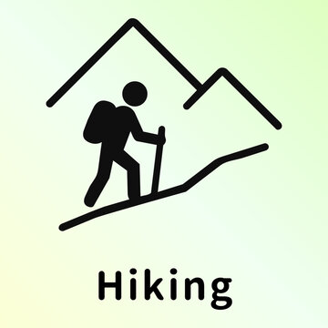 登山・ハイキングと山のアイコンピクトグラムと文字 Mountaineering and hiking icon pictograph with mountain
