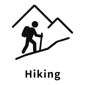 登山・ハイキングと山のアイコンピクトグラムと文字 Mountaineering and hiking icon pictograph with mountain