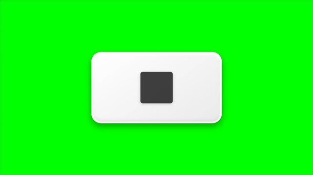 Stop Button Animation on Green Screen, Square Stop Icon Symbol, Video Playback Control, Media Player Interface, Chroma Key Background, Digital UI and Motion Graphics, 4K