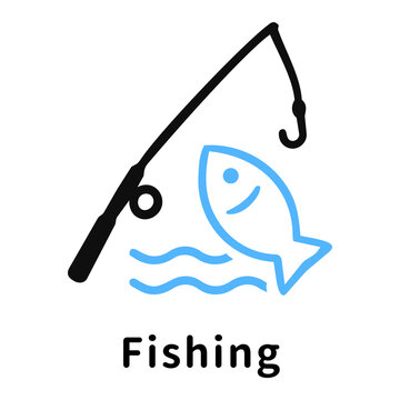 釣り・フィッシングと魚のアイコンピクトグラムと文字 Fishing and fish icon pictograph