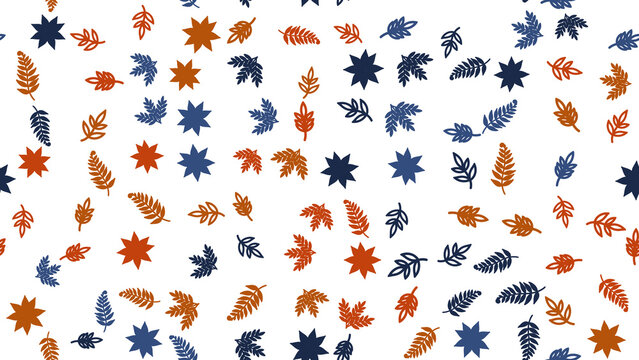 Stylized leaves and stars seamless pattern