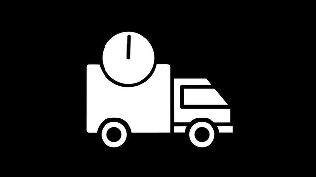 white delivery truck with clock icon for fast shipping, express logistics, time delivery, courier service, freight transportation
