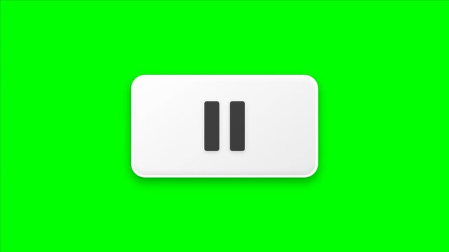Pause Button Animation on Green Screen, Two Vertical Bar Pause Icon, Video Playback Control, Media Player Interface, Chroma Key Background, Digital UI and Motion Graphics, 4K