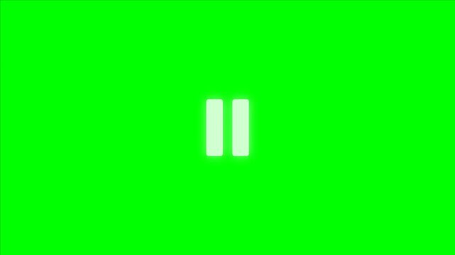 Pause Button Animation on Green Screen, Two Vertical Bar Pause Icon, Video Playback Control, Media Player Interface, Chroma Key Background, Digital UI and Motion Graphics, 4K