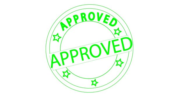 Approved stamp featuring bright green circular ink outlines with matching text and decorative stars isolated cleanly on a plain white surface for verification.
