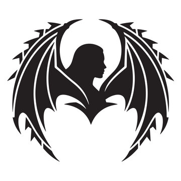 Black Silhouette of Succubus with Dragon Wings Tribal Tattoo Vector