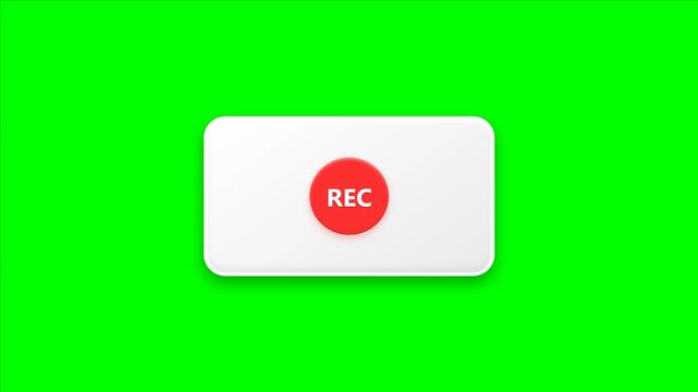 Record Button Animation on Green Screen, Red Circle REC Icon, Video Recording Control, Camera Interface, Chroma Key Background, Digital UI and Motion Graphics, 4K